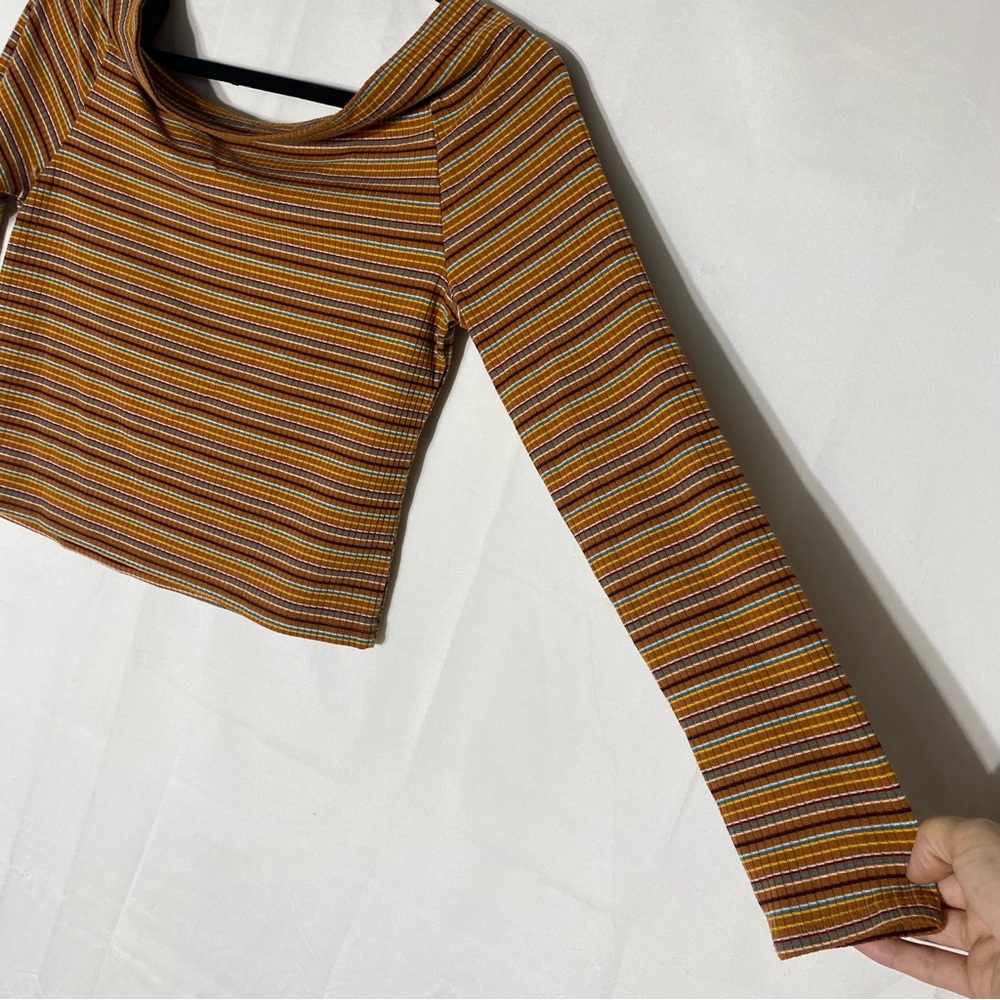 Arizona Jeans Co. Retro Y2K Striped Off Shoulder Long Sleeve Crop Top L - Picture 10 of 14